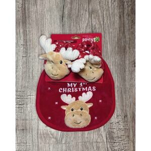 My 1st Christmas bib and booties. NWT‎